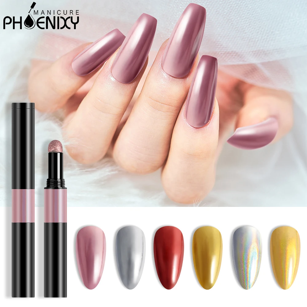 

Phoenixy Nail Art Powder Cushion Pen Mirror Effect Holographics Laser Chrome Pigment Dust Powder Metal Nail Glitter Decor