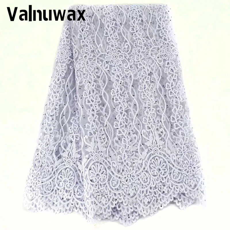 

Luxury White Milk Silk Lace With Rhinestones African Lace Fabric High Quality French Mesh Lace Fabric Wedding Party Women Dress