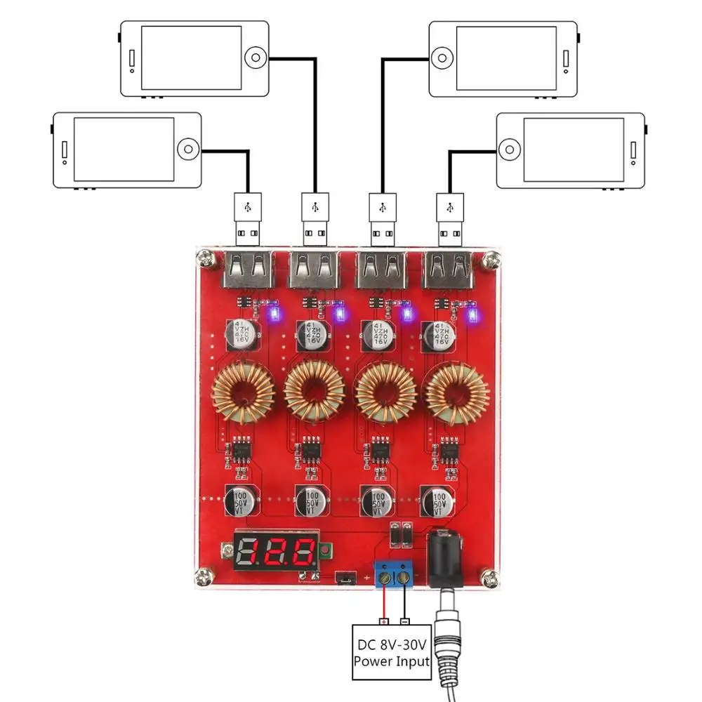 Buck Converter Voltage Regulator DC 8-30V to 5V Power Supply Transformer Charge Adapter Module 4 USB Port Support QC 3.0 2.0 | Электроника