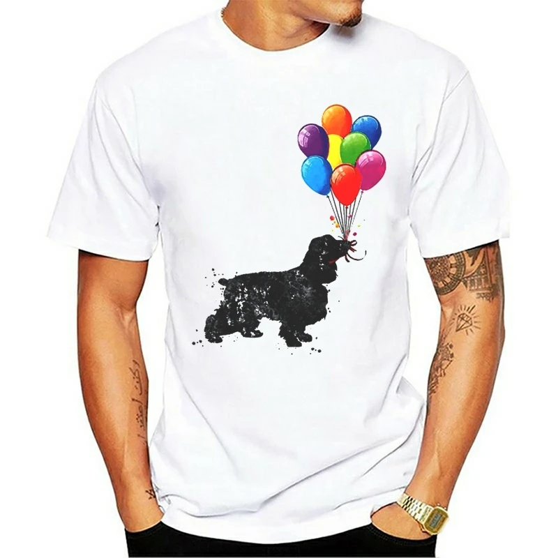 

Watercolor Design Black Cocker Spaniel Dog With Balloon T Shirts Women Fashion White T-Shirt Tops Tee