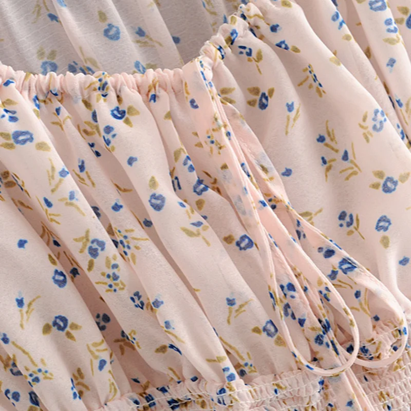 

2021 Summer Square Collar Puff Long Sleeve Women Blouses Fresh Sweet Print Drawstring Bow Corp Tops Chic Fashion Blusas Mujer