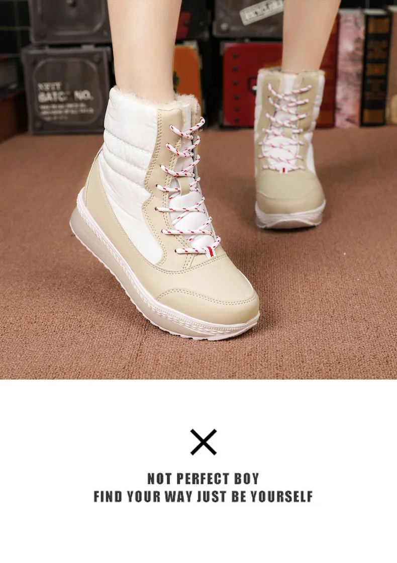 SARAIRIS Winter Waterproof Snow Boots Woman Add Fur Warm Ladies Shoes Woman Fashion Thick Heels Lace Up Boots Female Size 35-42