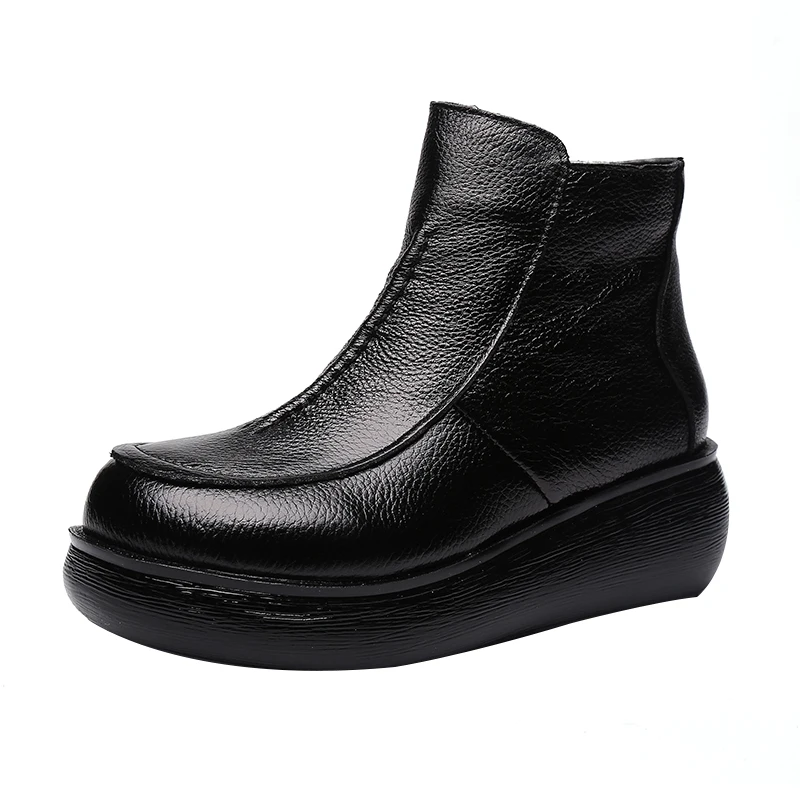 

2020 New Genuine Leather Winter Boots for Women Flat Shoes Ladies Snow Boots Womens Flat Keep Warm Platform Work Shoes