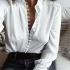 Модная женская блузка, рубашка, Весенняя женская одежда, однотонные рубашки на пуговицах с длинным рукавом, топы, Женская Офисная рубашка, белая рубашка