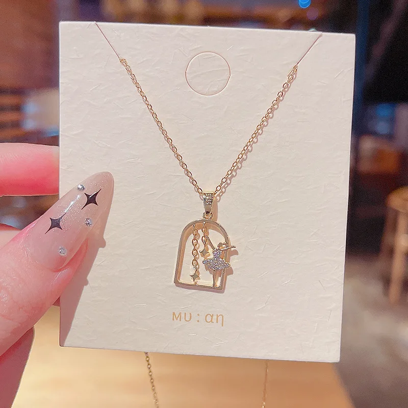 

Fashion Ballet Girl Pendant Necklace For Women Stainless Steel Gold Plated Geometric Choker Necklace Girls Wedding Jewelry Gift