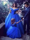 Бальное платье принцессы Золушки, с открытыми плечами, с бисером, в пол, Королевского синего цвета, для свадьбы, вечеринки
