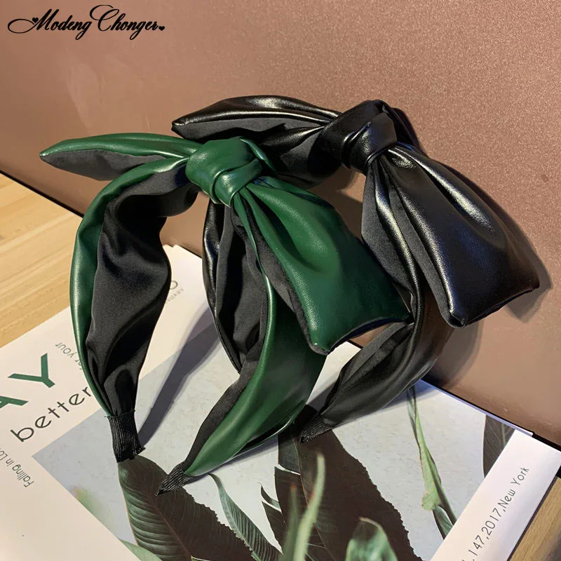 

Fashion Retro Headband For Woman Leather Big Bow Hairband Retro Wide Non-slip Hairpin Adult Wild Headwear Bezel Hair Accessories