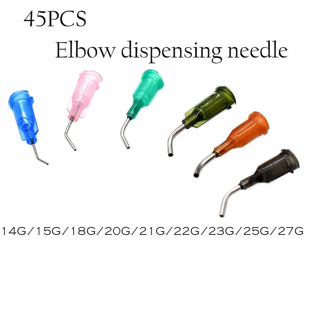 

45 Pieces of precision liquid dispenser syringe needle 14G 15G 18G 20G 21G 22G 23G 25G 27G elbow dispensing needle