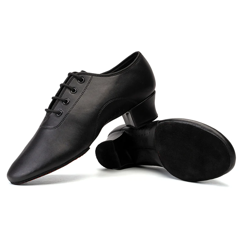DKZSYIM Men Latin Dance Shoes  Leather Ballroom Modern Tango Salsa For Boys/Adults  Man Dance Shoes Lace-Up Black Color 3.5CM