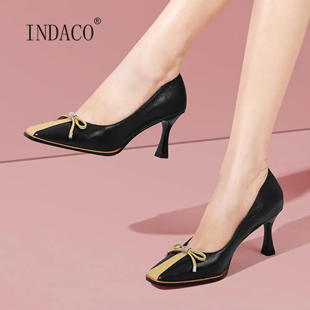 

Shoes Women Heels Square Toe High Heel Shoes Mixed Color Sweet Bow Pumps White Heels Party Shoes Plus Size 41 42