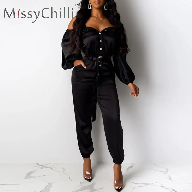 Женский атласный комбинезон MissyChilli элегантный женский с открытыми плечами