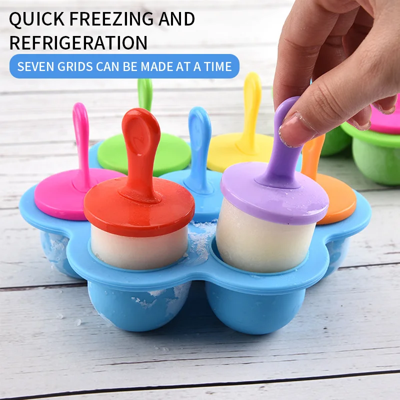 

7 Pack Silicone Mini Ice Pops Mold Ice Cream Lolly Maker Popsicle Molds Baby DIY Food Fruit Shake Ice Cream Mold