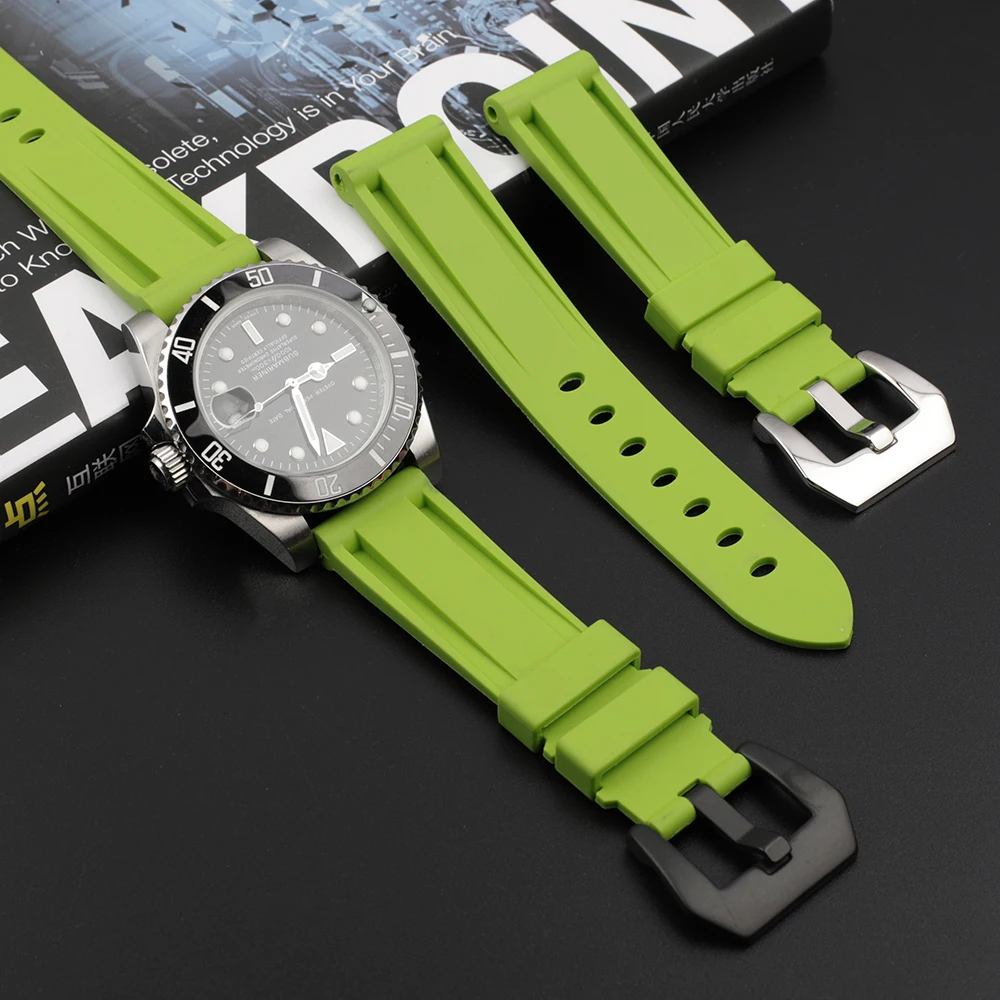 

Waterproof Silicone Rubber Watch Strap 20mm 22mm 24mm Stainless Steel Silver Black Buckle Watchband Replacement for Panerai