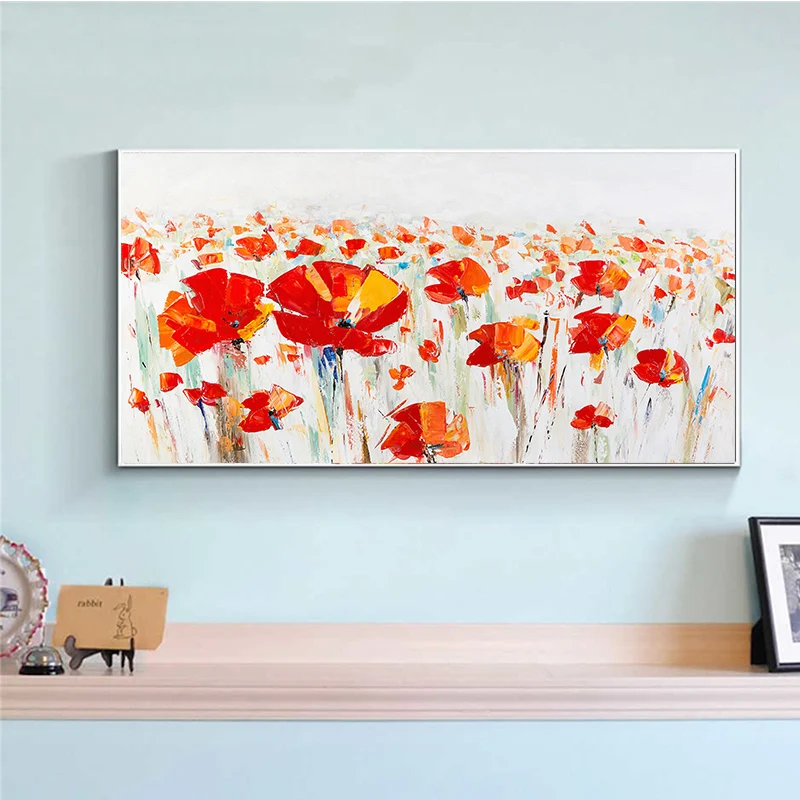 Абстрактная живопись красные цветы Wall Art картина холст для живописи Гостиная без