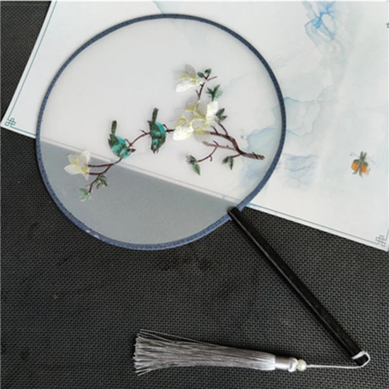 Китайский стиль круглый вышитый шелковый веер ручной работы Декор для дома Подарок Hanfu Аксессуары для анимации В руке.