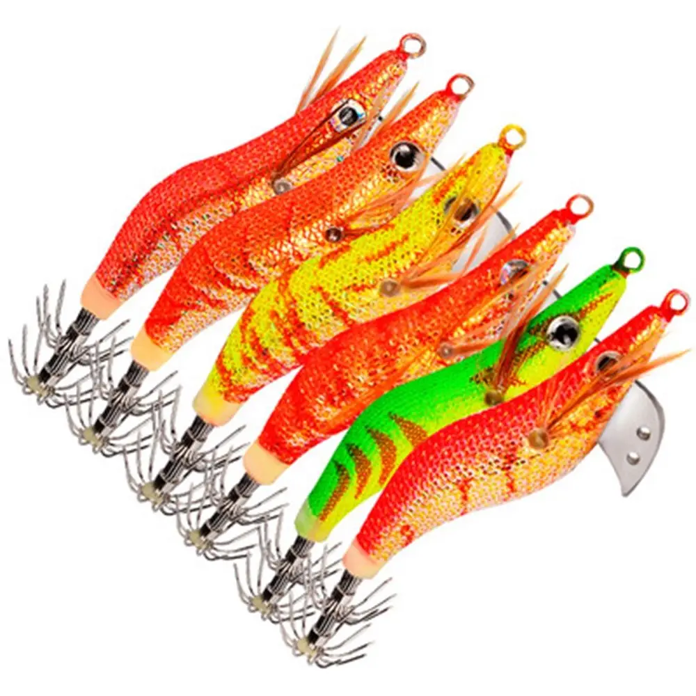 

1PC Squid Jigging Fishing Lure 2.0# 2.5# 3.0# Wood Shrimp Bait With Squid Hook Artificial Luminous Saltwater Octopus Bait Sea