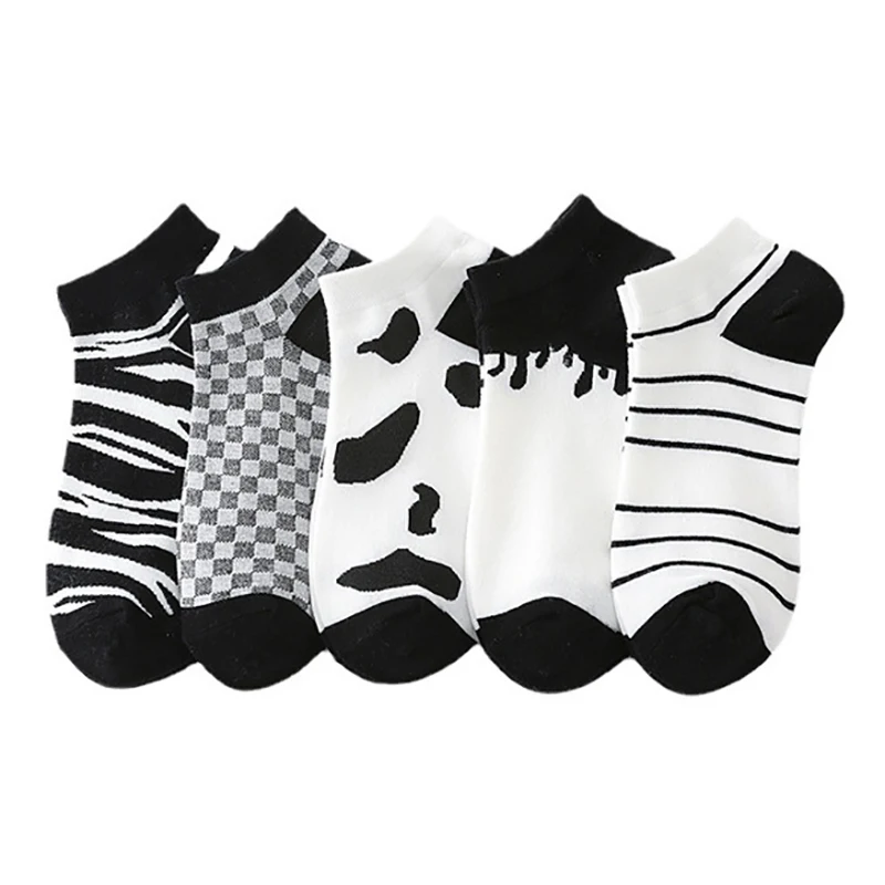 10 Pair Low Tube Asakuchi Cute Women Socks Set Summer Cotton Cow Print Ankle Socks Harajuku Korea Style Kawaii Aesthetic Sokken