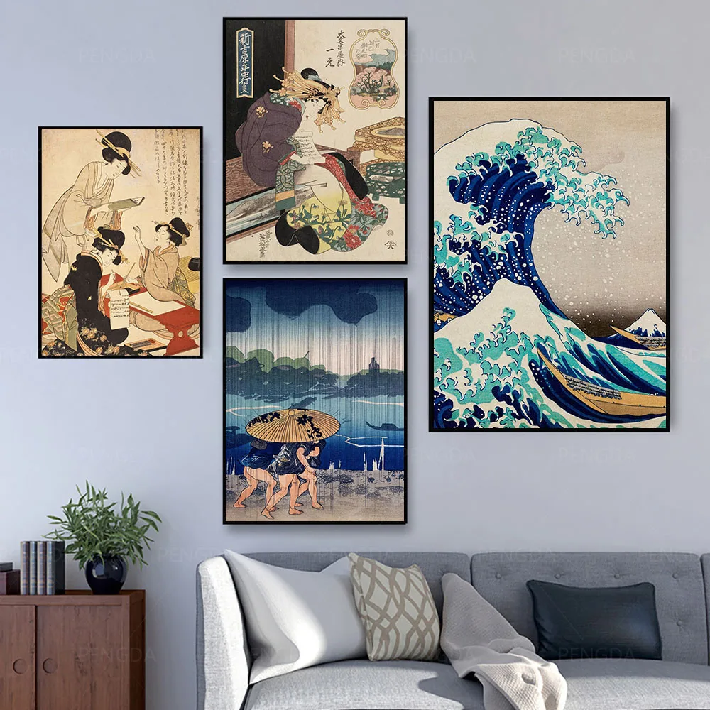 Постер на холсте большая волна канагава Японская женщина винтажный