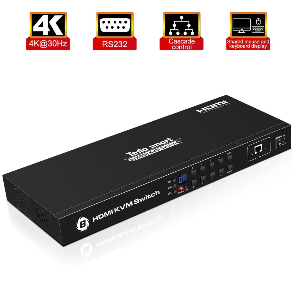 Tesla smart KVM USB HDMI переключатель 8 портов KVM HDMI коммутатор KVM переключатель HDMI Поддержка 3840*2160/4 K 2 шт стойки уши стандарт 1U