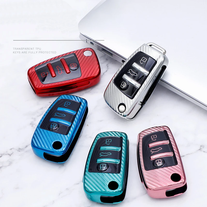 

Carbon Fiber Pattern TPU Car Key Case Cover For Audi A1 A3 A4 A5 A6 A7 Q3 Q5 S6 B6 B7 B8 C6 8P 8V 8L TT RS Keychain Accessories