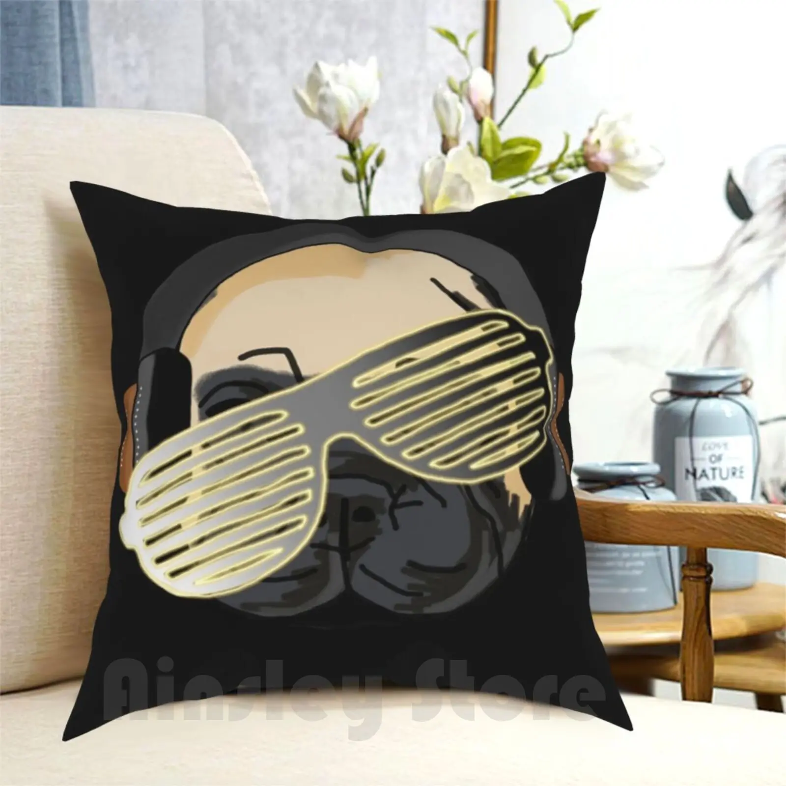 

Pug With A Yellow Tilted Shade Pillow Case Printed Home Soft DIY Pillow cover Pug Dogs Dog Lover Pug Lover Sketch Eyes Pug