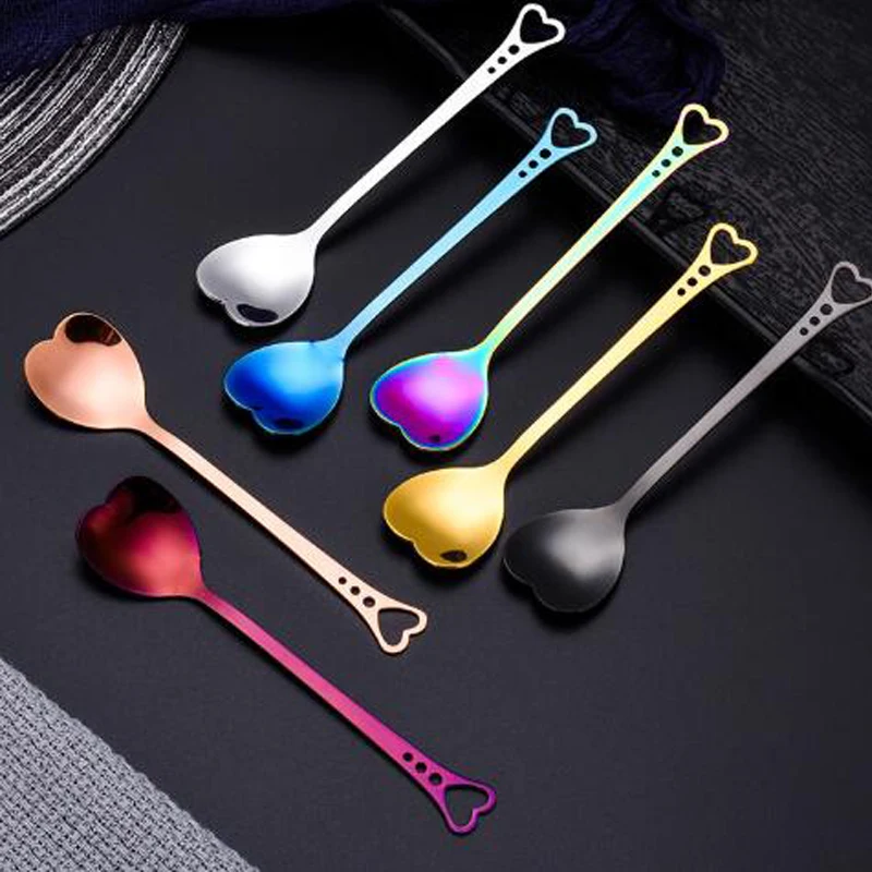 Кофейная ложка из нержавеющей стали цветная в форме сердца десертная для