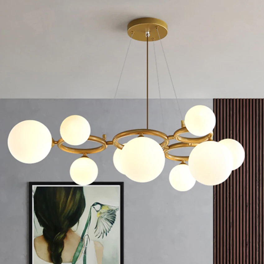 

Nordic Glass ball chandelier lighting modern 5/7/9 light white amber clear bubble lustre suspension lamp for Restaurant Bar cafe