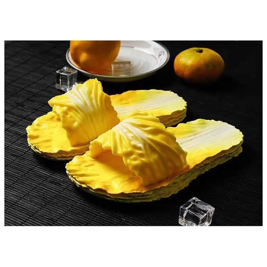 Yellow slippers Новинка; забавные летние женские шлепанцы; обувь для костюмированной вечеринки; обувь на плоской подошве - Цвет: Yellow slippers