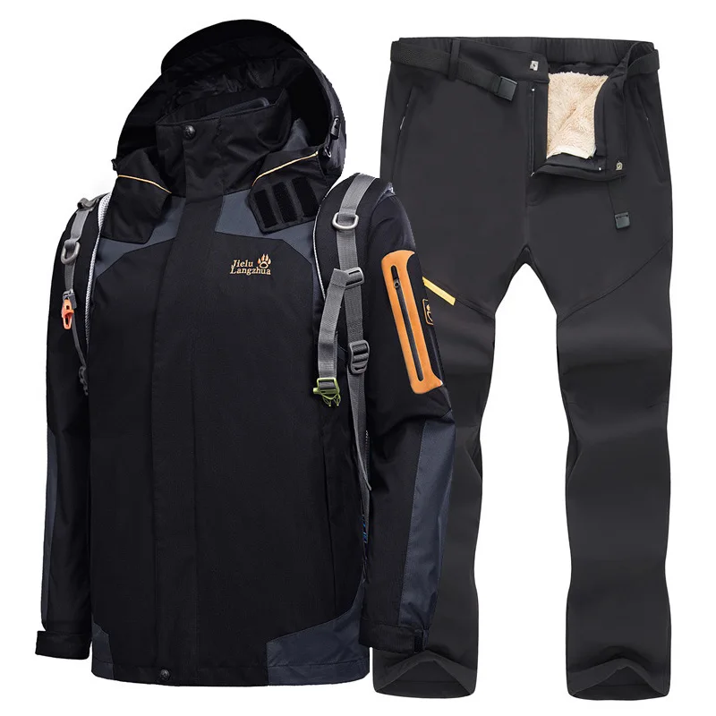 Мужской лыжный костюм зимняя теплая ветрозащитная водонепроницаемая куртка и