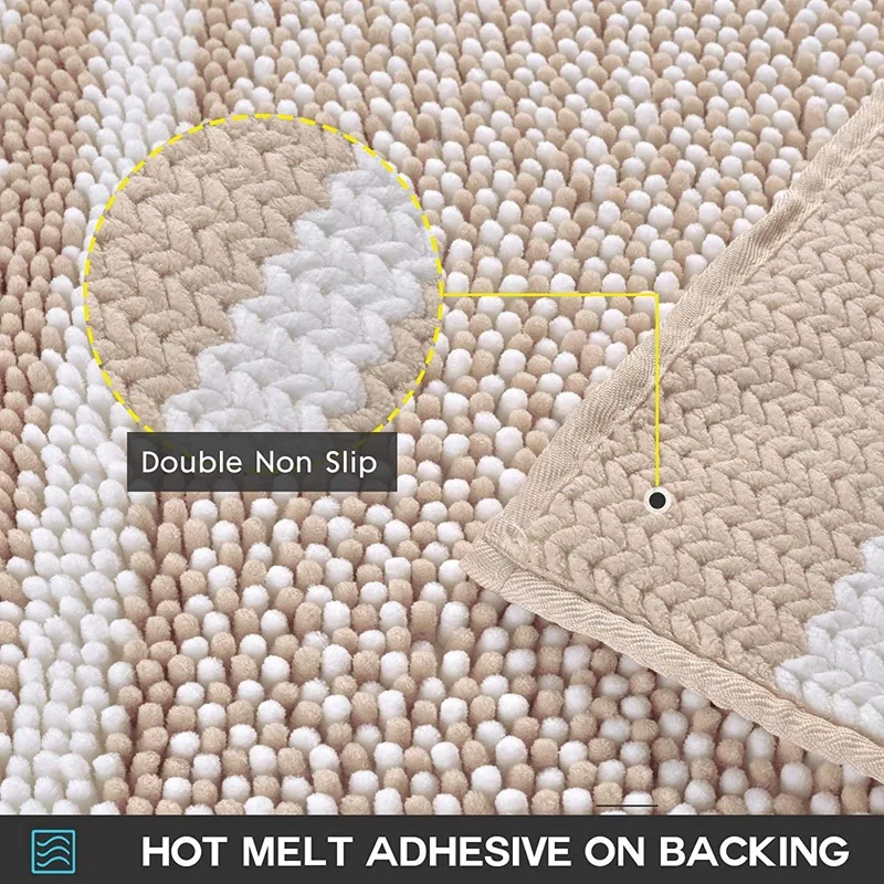 

Bathroom Rugs Set 2 Piece, Extra Soft and Absorbent Fluffy Striped Chenille Bath Mat Rug Set