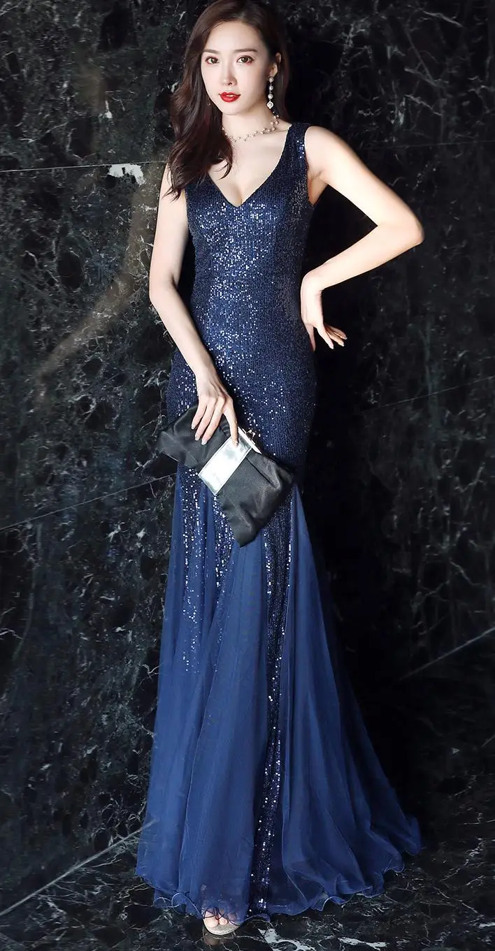 Хлопок горячая Распродажа размера плюс Vestido Longo новое женское элегантное и годовое сексуальное платье для банкета - Цвет: dark blue