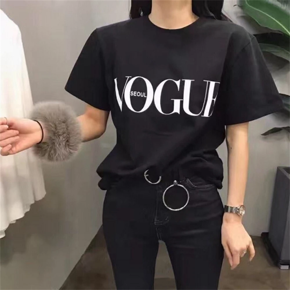 

Vogue Letter Print T Shirt Women Short Sleeve O Neck Red Tshirt 2020 Summer Women Tee Shirt Tops 9394
