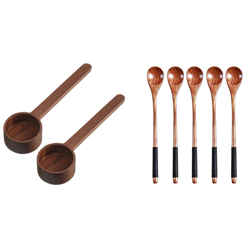 

7 Pcs Coffee Scoop Wooden Tablespoon Measuring for Coffee Beans or Tea 16.8X4.8Cm & 20.5X3Cm