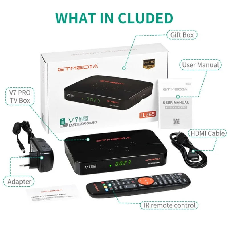 

GTMEDIA V7 Pro Satellite TV Receiver Combo DVB-S2 DVB-T2 decoder CA Card 10Bit Support Europe T2MI PK Freesat V7 Plus TV Box