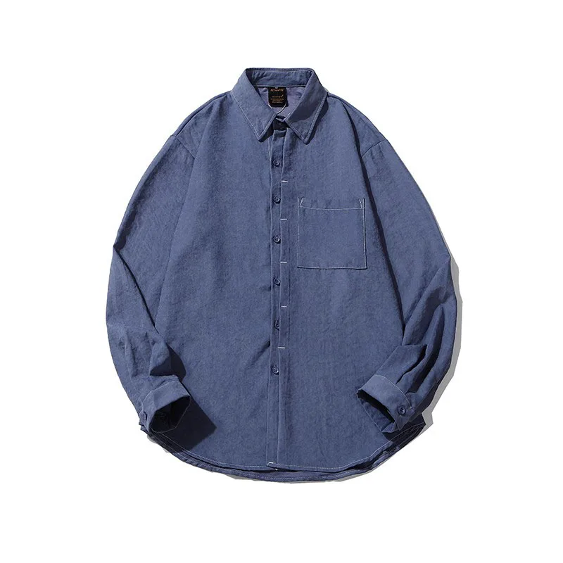 

Men Shirt Blue Gray 2021 New Spring And Autumn Loose Pocket Fashion Comfortable Male Shirt Thin Korean Style Hot Sale S107
