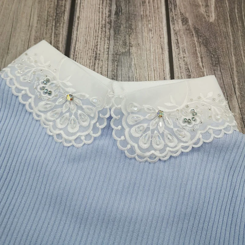 

Women Lace False Collars Double-deck Kraagje Nep Dames Embroidery Satin Lace Blouse Fake Collar Detachable Faux Col Accessories