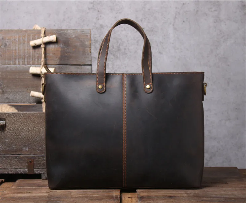 Simple retro men's genuine leather portable briefcase first layer cowhide large-capacity one-shoulder messenger computer bag