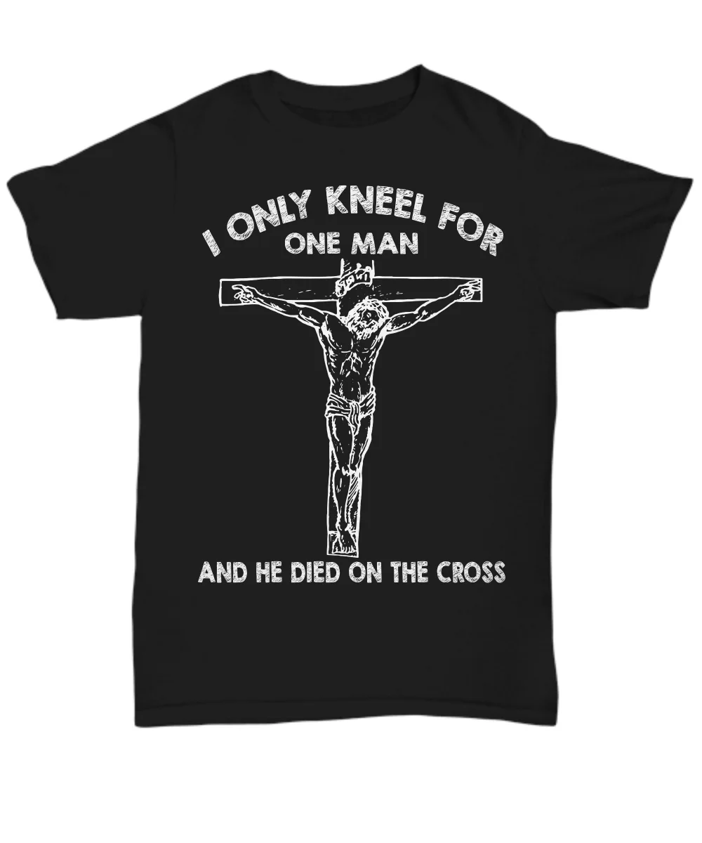 

Я только на коленях один человек и он умер на кресте. Подарочная футболка с изображением Бога Иисуса Кристиана. Мужская хлопковая футболка с коротким рукавом и круглым вырезом, новинка
