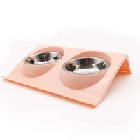 dog food bowl z shaped stainless steel pet bowl colored slope plastic double bowl splash proof non slip dog bowls wholesale