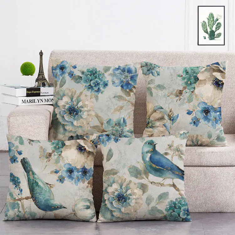 

Хлопок, лен, птицы и цветы, декоративная подушка для дивана, наволочка, наволочка, Чехол 45*45, подушка с принтом для дома, наволочка, чехол T111