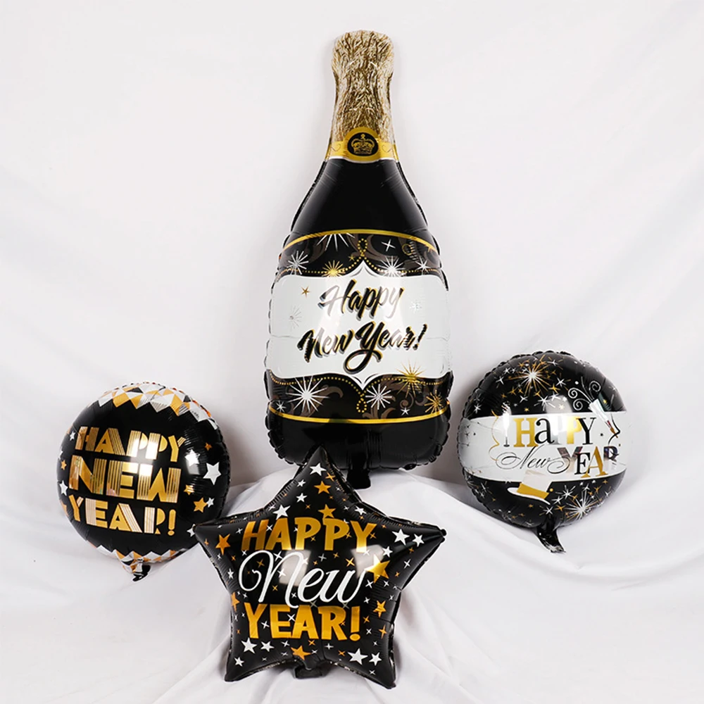 hotHappy New Year Foil Balloons 18inch Black Bottle Helium Globos Party Supplies Merry Christmas Decor Ballon | Дом и сад