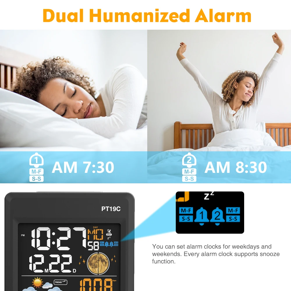 Цветной ЖК-дисплей Метеостанция датчик температуры и влажности с барометром, время радиоуправления