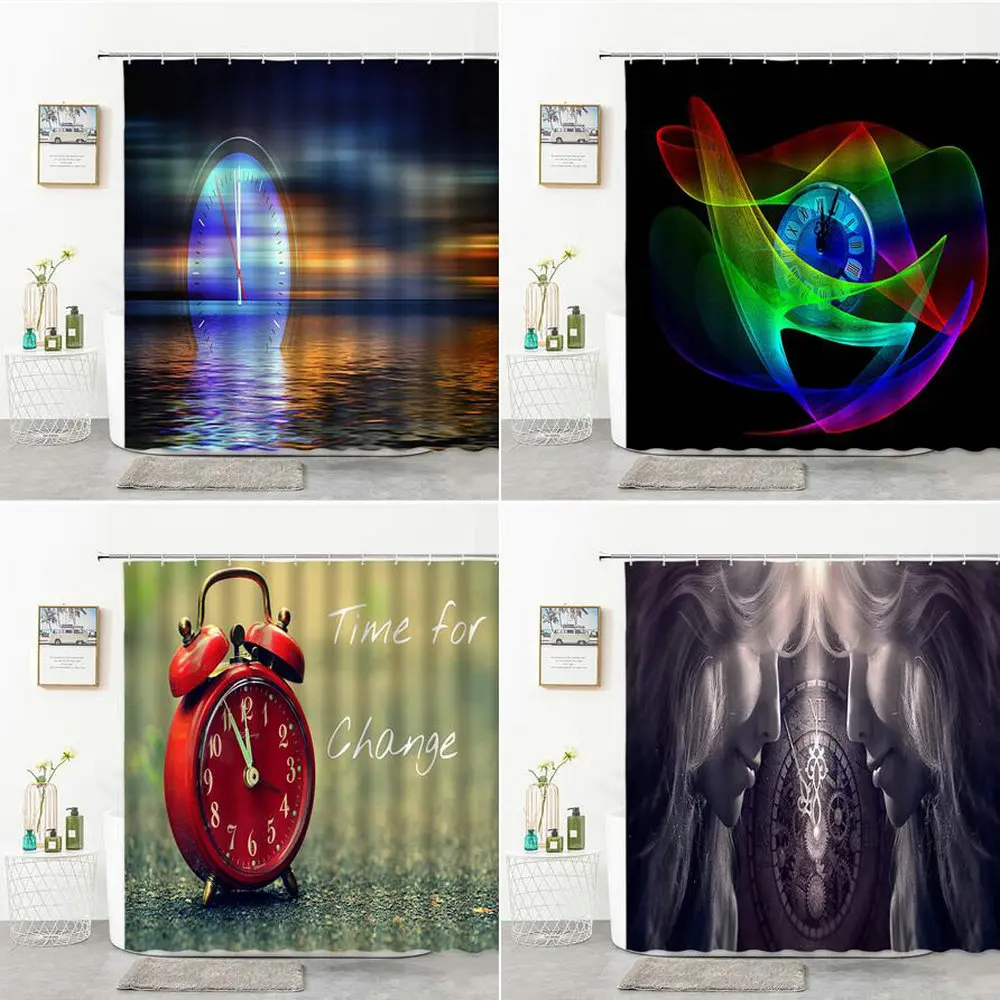 

Занавеска для душа с 3D принтом, креативные цветные часы с линиями, занавеска для океан, для ванны, полиэстеровый водонепроницаемый домашний ...