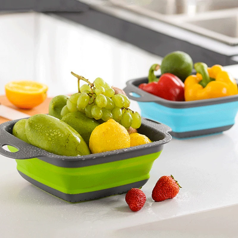 Drain Basket Kitchen Tools Organizer Collapsible Storage Silicone Foldable Strainer Vegetable Washing Container | Дом и сад