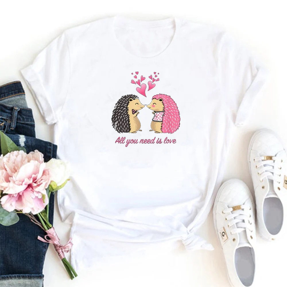 С надписью All You Need Is Love Женская футболка из хлопка с изображением Ёжика Camiseta Mujer