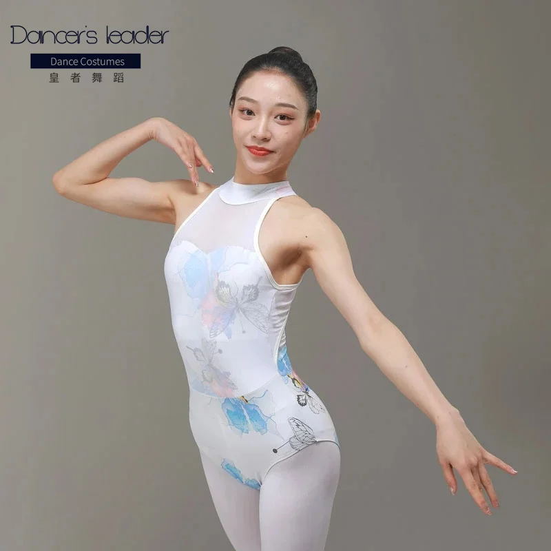 

Women Ballet Leotards printing Stand-up collar Gymnastics Dancing Wear Girls Sleeveless Ballet Bodysuit Adult Dance Costumes