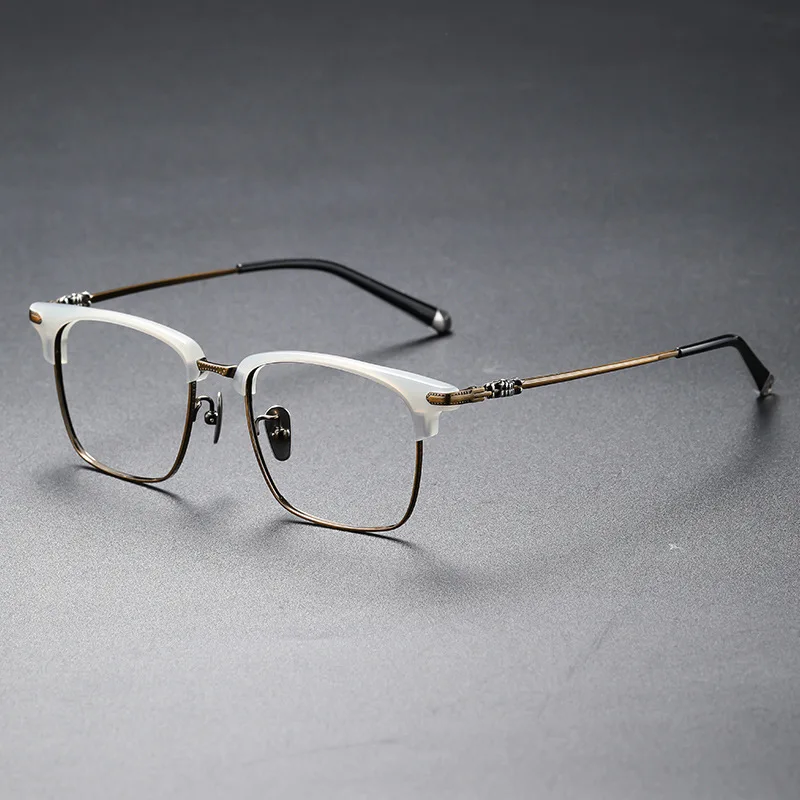 Pure Titanium Acetate Glasses Frame Retro Square Eyeglasses Eyebrow Full Frames Antiblue Optical Eyewear 2022 Fashion Large Face images - 6