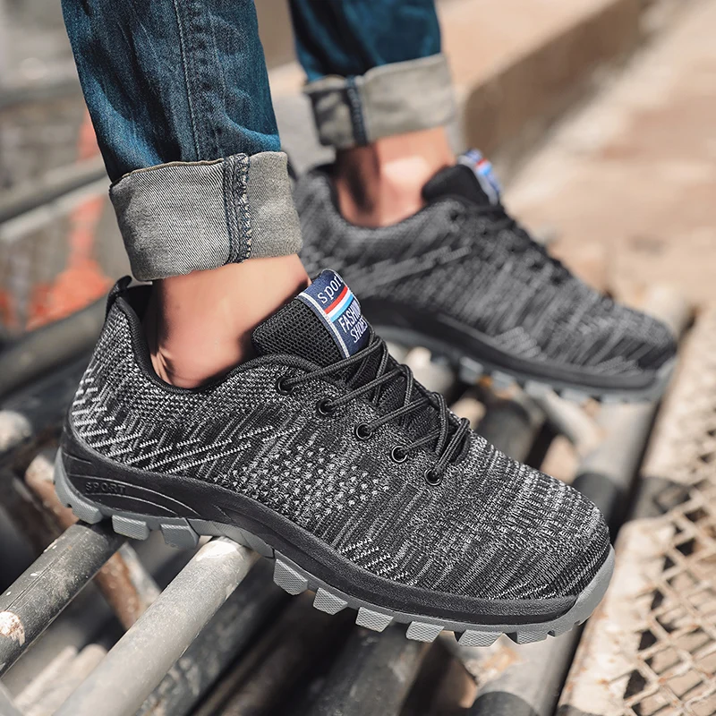 Мужская защитная обувь со стальным носком осенние дышащие противоударные ударопрочные мужские рабочие