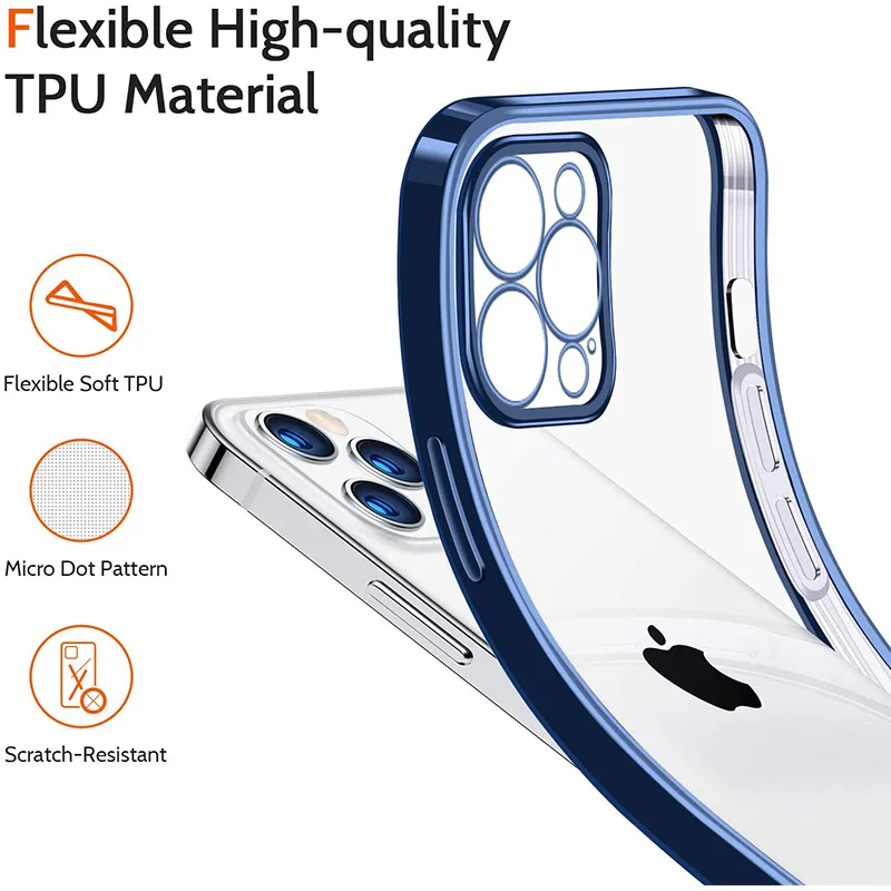 New Luxury Plating Silicone Case For iPhone 12 11 13 14 Pro Max Clear Shockproof Lens Protection Case on iPhone Xs Max X XR 7 8