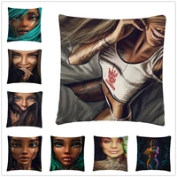 rebellious tattoo girl pattern linen cushion cover pillow case for home sofa car decor pillowcase 45x45cm